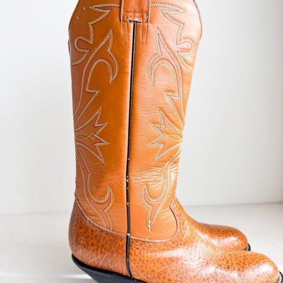 Caborca Western Cowboy Brown Leather Boots 9 - Picture 4 of 11